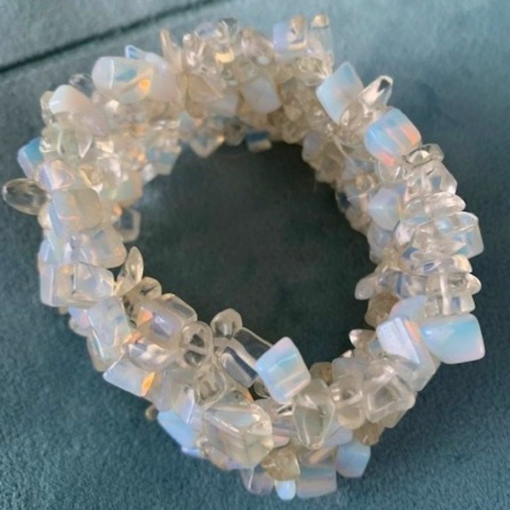 Ice Blue and White Beaded Stretch Bracelet